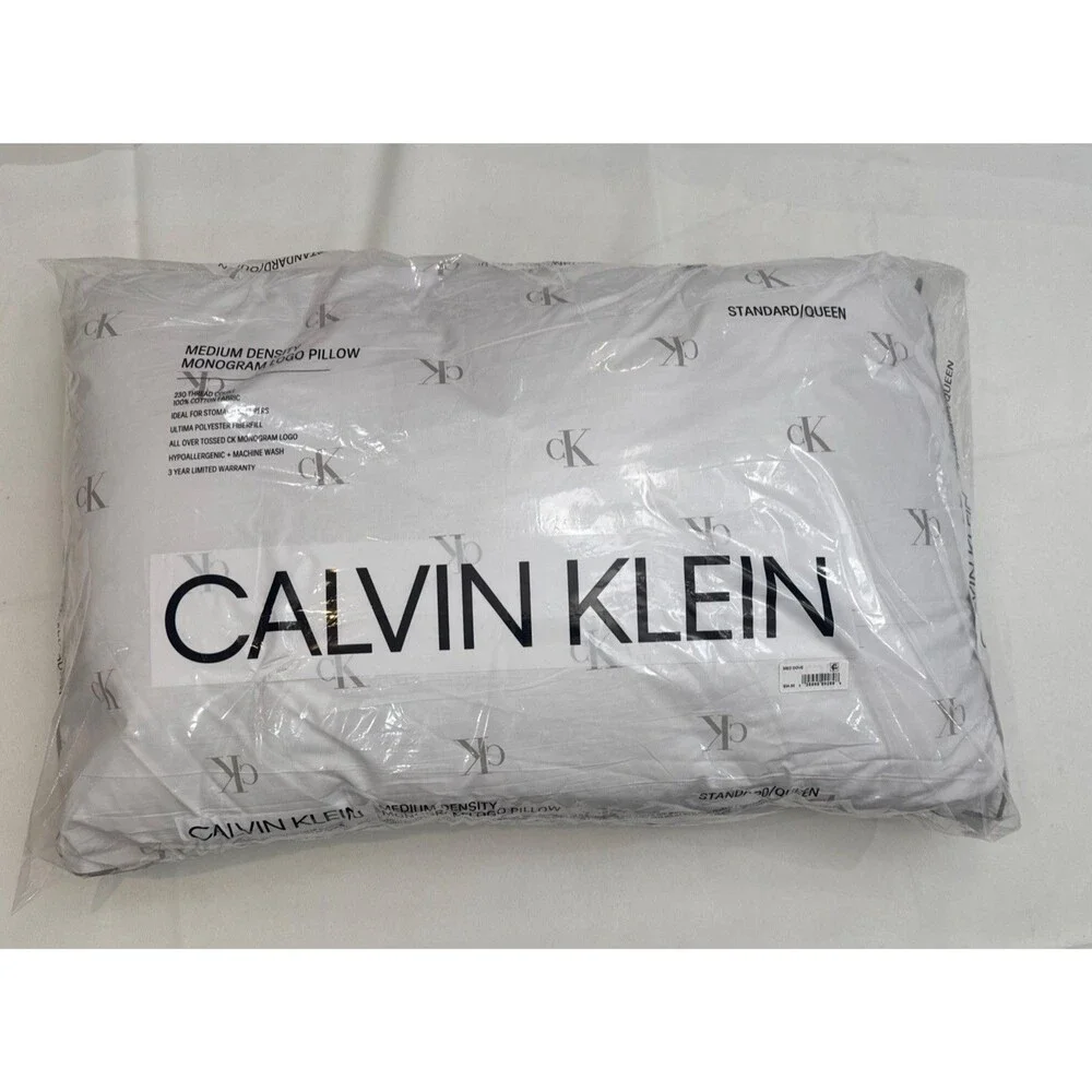 Calvin Klein Monogram Logo Pillow Med Density White/Dove Std/Queen NEW SET OF 3!